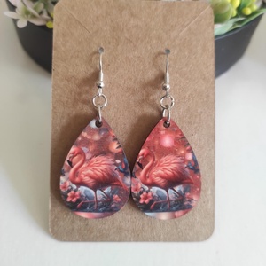 'Flamingó Álom' fa csepp fülbevaló, Ékszer, Fülbevaló, Lógó csepp fülbevaló, Decoupage, transzfer és szalvétatechnika, Ékszerkészítés, MESKA
