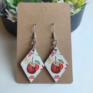 'Hello Summer' kókuszos fa fülbevaló, Ékszer, Fülbevaló, Lógó fülbevaló, Decoupage, transzfer és szalvétatechnika, Ékszerkészítés, MESKA