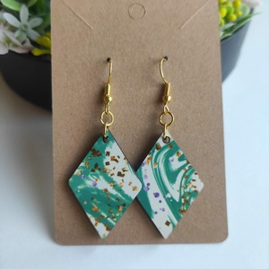'Smaragd Örvény' fa fülbevaló, Ékszer, Fülbevaló, Lógó fülbevaló, Decoupage, transzfer és szalvétatechnika, Ékszerkészítés, MESKA