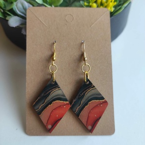 'Smaragd Napfény' rombusz fa fülbevaló, Ékszer, Fülbevaló, Lógó fülbevaló, Decoupage, transzfer és szalvétatechnika, Ékszerkészítés, MESKA