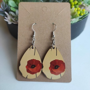 Pipacsmező fa csepp fülbevaló - ékszer - fülbevaló - lógó csepp fülbevaló - Meska.hu