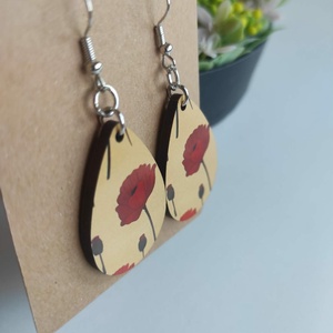 Pipacsmező fa csepp fülbevaló - ékszer - fülbevaló - lógó csepp fülbevaló - Meska.hu