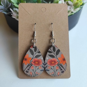 Őszi virágok csepp fa fülbevaló, Ékszer, Fülbevaló, Lógó csepp fülbevaló, Decoupage, transzfer és szalvétatechnika, Ékszerkészítés, MESKA
