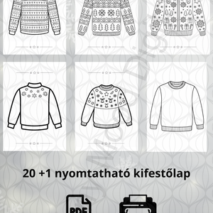 Karácsonyi pulcsis kifestőlapok  20+1 oldalas nyomtatható színező gyerekeknek és felnőtteknek (PDF) - otthon & életmód - papír, írószer - színező - Meska.hu