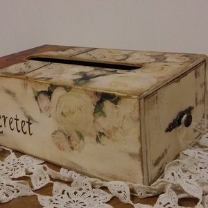 Zsebkendőtartó doboz hegedű rózsa, Otthon & Lakás, Tárolás & Rendszerezés, Zsebkendőtartó, Decoupage, transzfer és szalvétatechnika, Meska