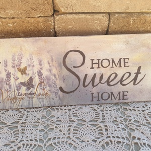 Home sweet home dekor tábla levendulás, Otthon & Életmód, Dekoráció, Fali és függő dekoráció, Falra akasztható dekor, Decoupage, transzfer és szalvétatechnika, MESKA