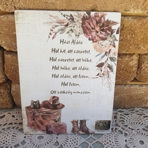 Házi áldás bőrönd bakancs bordó virág, Otthon & Életmód, Dekoráció, Kép & Falikép, Táblakép, Decoupage, transzfer és szalvétatechnika, MESKA