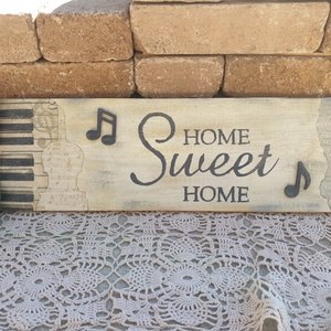Zongorás Home sweet home tábla, Otthon & Életmód, Dekoráció, Fali és függő dekoráció, Falra akasztható dekor, Decoupage, transzfer és szalvétatechnika, MESKA