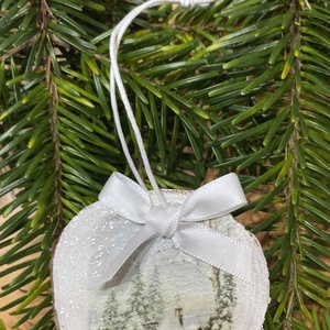 TEMPLOM - Masnis téli táj fakorong karácsonyfadísz, Karácsony, Karácsonyi lakásdekoráció, Karácsonyfadíszek, Decoupage, transzfer és szalvétatechnika, Festett tárgyak, MESKA