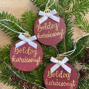 Boldog karácsonyt falap karácsonyfadíszek, Karácsony, Karácsonyi lakásdekoráció, Karácsonyfadíszek, Festett tárgyak, MESKA