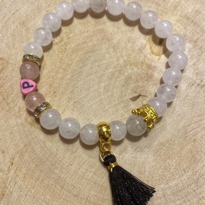 2 db fehér jáde/lávakő/rózsakvarc páros ásvány karkötő szív/kör alakú betűvel, esetleg díszekkel - ékszer - karkötő - ásványkarkötő - Meska.hu