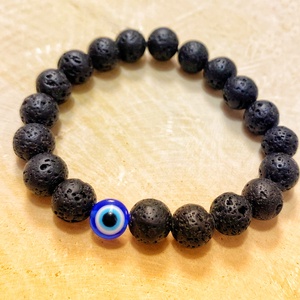 Vigyázó szemet tartalmazó lávakő ásvány karkötő, Ékszer, Karkötő, Ásványkarkötő, Ékszerkészítés, MESKA