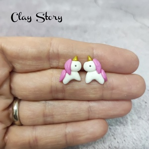 Unikornis polymer clay fülbevaló/Egyszarvú süthető gyurma füli, Ékszer, Fülbevaló, Pötty fülbevaló, Ékszerkészítés, Gyurma, Meska