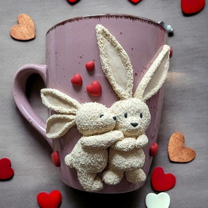 Szerelmes nyuszik süthető gyurmából - otthon & életmód - konyhafelszerelés, tálalás - tálalás - bögre & csésze - Meska.hu