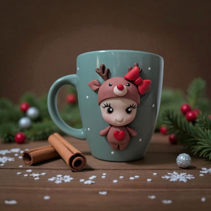 Szarvasos bögre/karácsonyi csupor süthető gyurmával díszítve. , Otthon & Életmód, Konyhafelszerelés, tálalás, Tálalás, Bögre & Csésze, Gyurma, MESKA