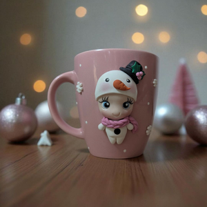 Hóemberes bögre/karácsonyi csupor süthető gyurmával díszítve. , Otthon & Életmód, Konyhafelszerelés, tálalás, Tálalás, Bögre & Csésze, Gyurma, MESKA