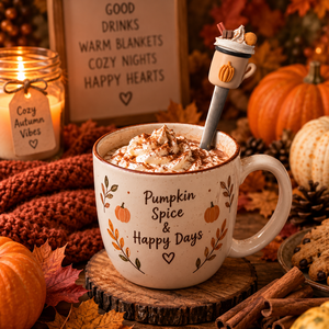 Pumpkin Spice kiskanál � őszi bögrés, süthető gyurmával díszítve - Meska.hu