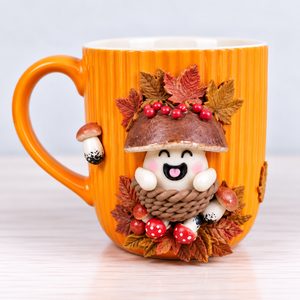 Őszi gombás bögre � süthető gyurmával kézzel díszítve - otthon & életmód - konyhafelszerelés, tálalás - tálalás - bögre & csésze - Meska.hu