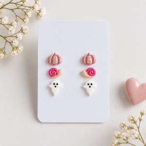 Cuki Halloween mini fülbevaló szett � tök, csiga és szellem � 3 pár - Meska.hu