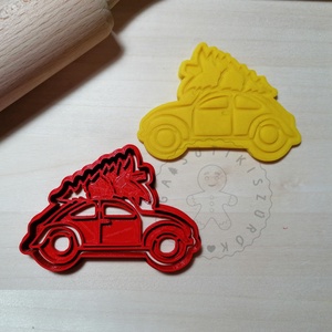 VW Beetle karácsonyfát szállít - süteménykiszúró forma, sütipecsét. Linzer, mézeskalács, keksz kiszúró - Meska.hu