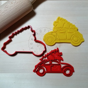VW Beetle karácsonyfát szállít - süteménykiszúró forma, sütipecsét. Linzer, mézeskalács, keksz kiszúró - otthon & életmód - konyhafelszerelés, tálalás - sütés, főzés - sütikiszúró - Meska.hu