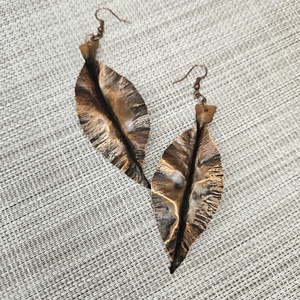 Falevél fülbevaló - hullámos, Ékszer, Fülbevaló, Lógó fülbevaló, Ékszerkészítés, Ötvös, MESKA