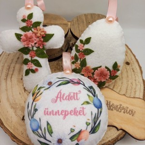 Áldott húsvétot!- virágos filc díszek dobozban, Otthon & Életmód, Dekoráció, Fali és függő dekoráció, Falra akasztható dekor, , MESKA