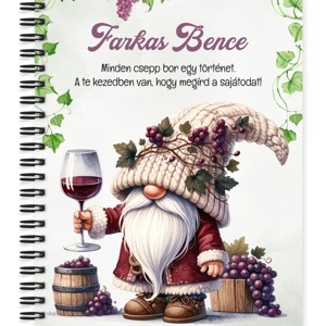 Személyre szabható - Cuki szüreti borász manó mintás A5-ös füzet, Otthon & Életmód, Papír, írószer, Jegyzetfüzet & Napló, , MESKA