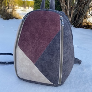 Elegáns, geometrikus mintás hátitáska � szürke�bordó árnyalatokban - táska & tok - hátizsák - hátizsák - Meska.hu