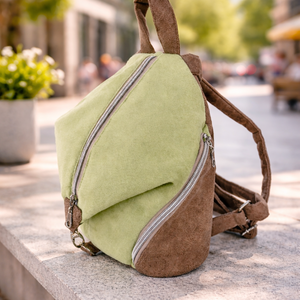 Egyedi megjelenésű kis világoszöld és drapp hátitáska - Meska.hu