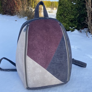 Elegáns, geometrikus mintás hátitáska � szürke�bordó árnyalatokban - Meska.hu