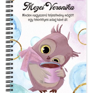 Személyre szabható - Cuki kávés bagoly mintás A5-ös füzet, Otthon & Életmód, Papír, írószer, Jegyzetfüzet & Napló, , MESKA