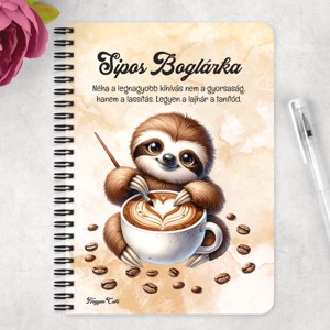 Személyre szabható - Kávés lajhár és a szíves cappucino mintás A5-ös füzet - otthon & életmód - papír, írószer - jegyzetfüzet & napló - Meska.hu
