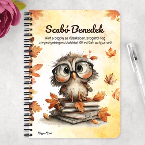 Személyre szabható - Cuki őszi szemüveges bagoly mintás A5-ös füzet - otthon & életmód - papír, írószer - jegyzetfüzet & napló - Meska.hu