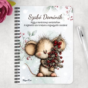 Személyre szabható - Cuki téli kisegér mintás A5-ös füzet - otthon & életmód - papír, írószer - jegyzetfüzet & napló - Meska.hu