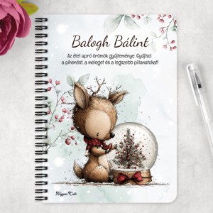 Személyre szabható - Cuki téli őzike hógömbbel mintás A6-os füzet - otthon & életmód - papír, írószer - jegyzetfüzet & napló - Meska.hu