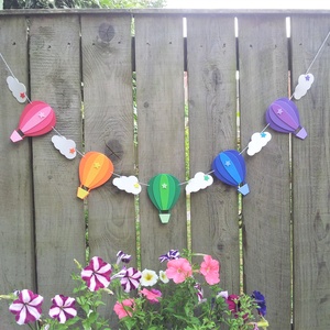 hőlégballon girland/bunting felhőkkel szivárvány színű - otthon & életmód - dekoráció - fali és függő dekoráció - girland, zászlófűzér - Meska.hu
