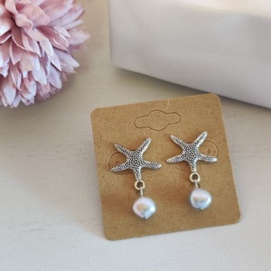 Tengericsillag fülbevaló tenyésztett gyönggyel! - ékszer - fülbevaló - lógós kerek fülbevaló - Meska.hu