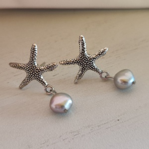 Tengericsillag fülbevaló tenyésztett gyönggyel! - ékszer - fülbevaló - lógós kerek fülbevaló - Meska.hu