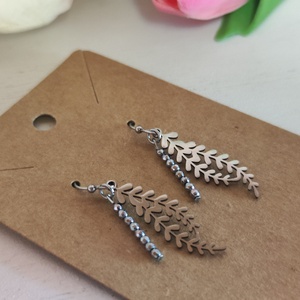 Nemesacél fülbevaló levél medállal és hematittal! - ékszer - fülbevaló - lógó fülbevaló - Meska.hu