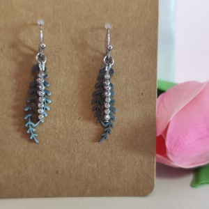 Nemesacél fülbevaló levél medállal és hematittal! - ékszer - fülbevaló - lógó fülbevaló - Meska.hu