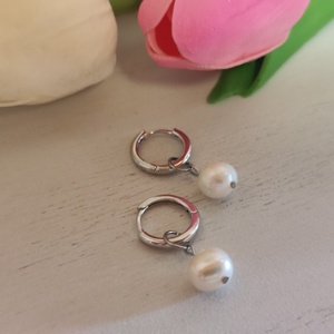 Elegáns S925 ezüst fülbevaló, tenyésztett gyönggyel! - ékszer - fülbevaló - lógós kerek fülbevaló - Meska.hu