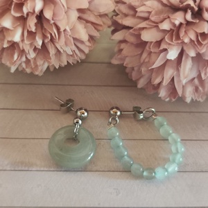 Aszimmetrikus zöld aventurin fülbevaló!  - ékszer - fülbevaló - lógó fülbevaló - Meska.hu