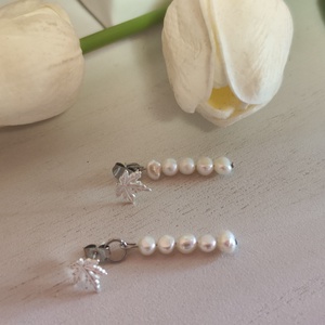 S925 ezüst leveles fülbevaló tenyésztett gyönggyel! - Meska.hu