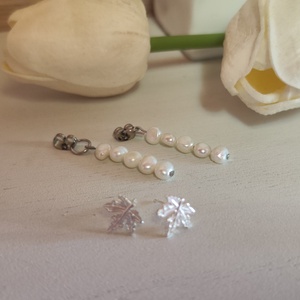 S925 ezüst leveles fülbevaló tenyésztett gyönggyel! - ékszer - fülbevaló - lógós kerek fülbevaló - Meska.hu S925 ezüst leveles fülbevaló tenyésztett gyönggyel! - ékszer - fülbevaló - lógós kerek fülbevaló - Meska.hu