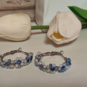 Nemesacél fülbevaló Akvamarin virágokkal! - ékszer - fülbevaló - karika fülbevaló - Meska.hu