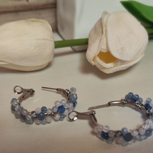 Nemesacél fülbevaló Akvamarin virágokkal! - ékszer - fülbevaló - karika fülbevaló - Meska.hu