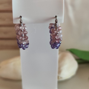 Egyedi nemesacél fülbevaló, Ametiszt-Eperkvarc ásvány gyöngyökkel! - ékszer - fülbevaló - karika fülbevaló - Meska.hu