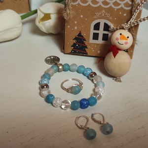 Elegáns Achát karkötő, fülbevaló, gyűrű szett, ajándék dísszel! - ékszer - ékszerszett - Meska.hu