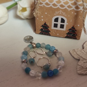 Elegáns Achát karkötő, fülbevaló, gyűrű szett, ajándék dísszel! - ékszer - ékszerszett - Meska.hu